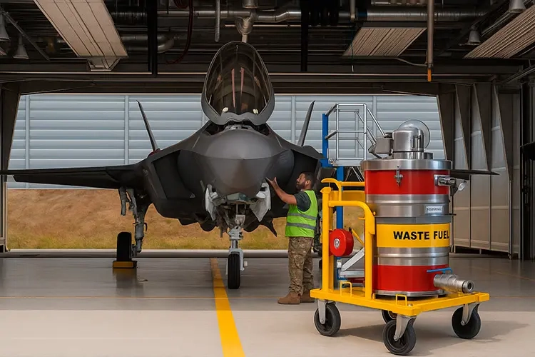 Tiger-Vac eksplosionssikret st&oslash;vsuger ved f&aelig;lthangarer