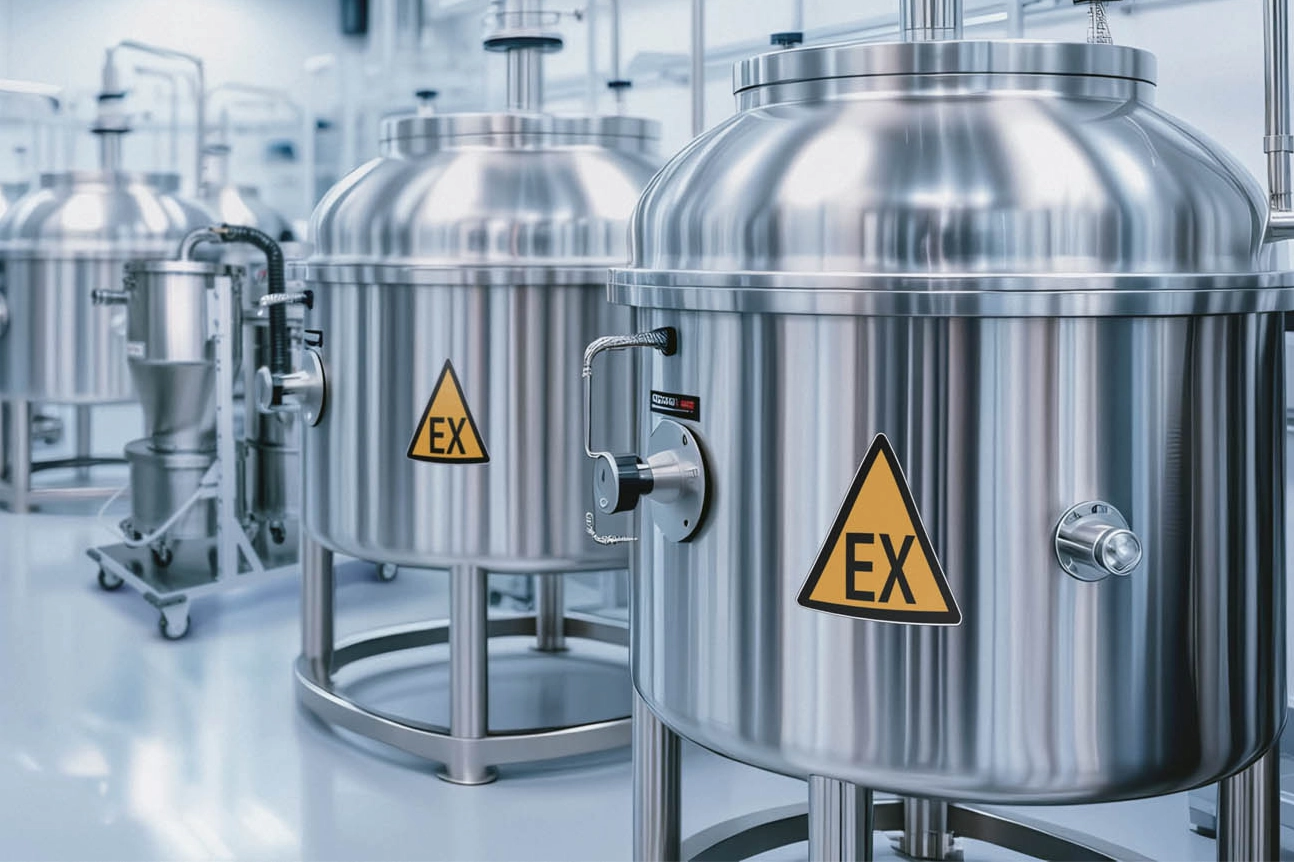 Rustfri st&aring;ltanke med EX-m&aelig;rkning i ATEX-klassificeret produktionsmilj&oslash;