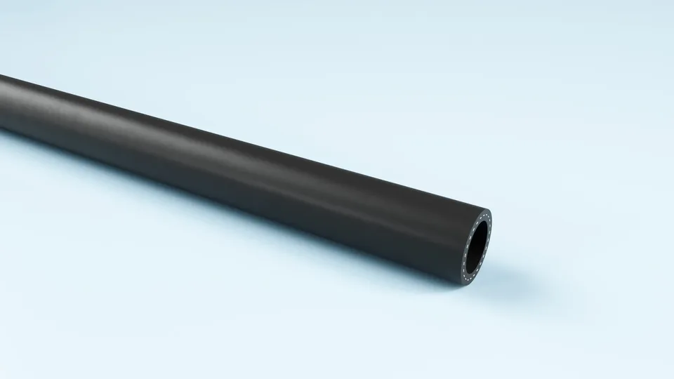 Black TPE air hose, coiled.
