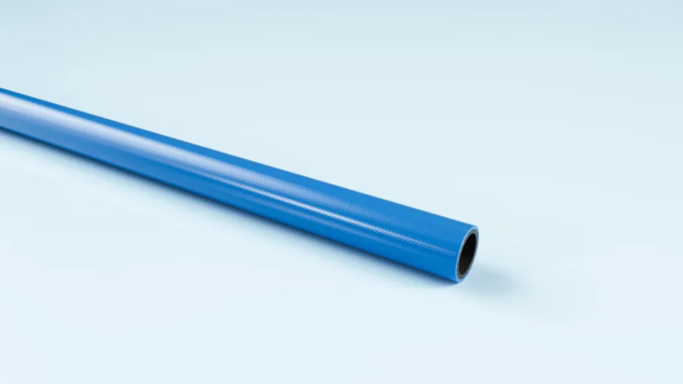 Blue polyurethane hose, coiled.
