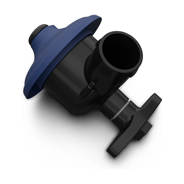 Vibro-aerator for a silo trailer, with a blue head and a discharge port.