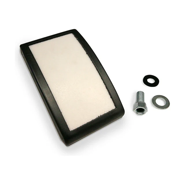 An I100 pad with a hexagonal threaded nut, a rubber gasket and a washer beside it.