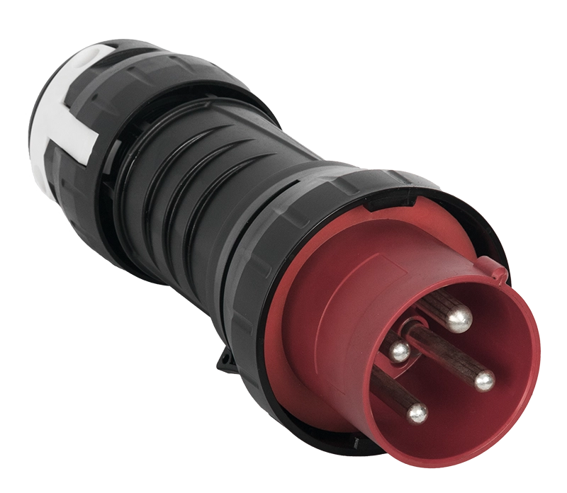 HARDO HSP1P Ex stik, nærbillede af 32A plug med rødt hoved og BMC-glasfiberhus