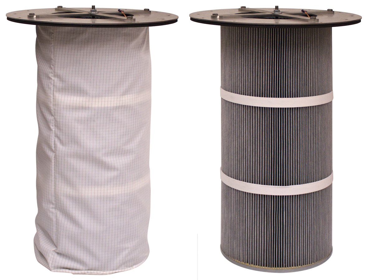 Conductive aluminized spun-bond reverse purge cartridge