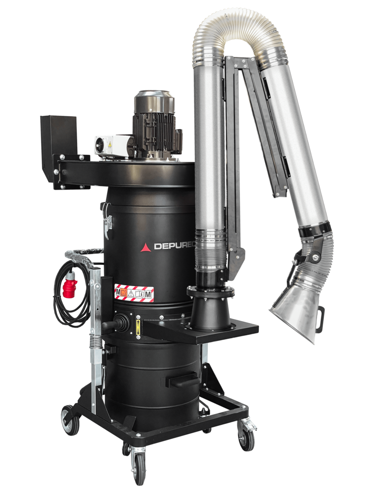 Depureco DF 075 mobile dust collector with centrifugal fan and articulated extraction arm