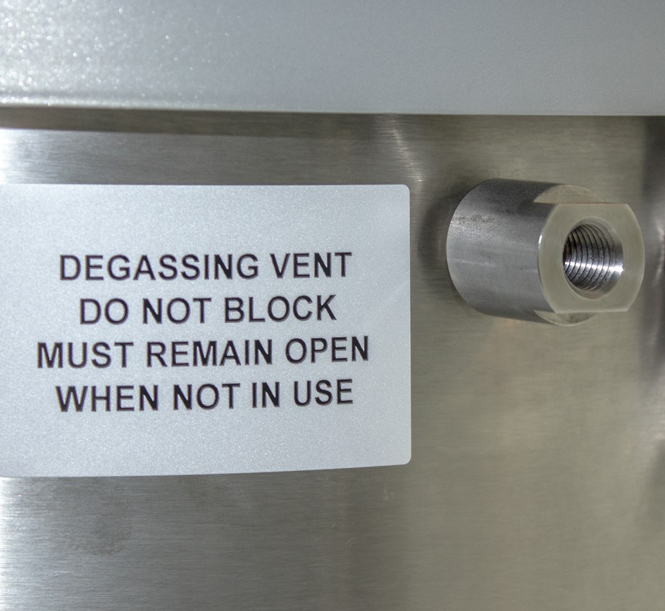 Degassing vent on EXP1-10 &mdash; must remain open when not in use