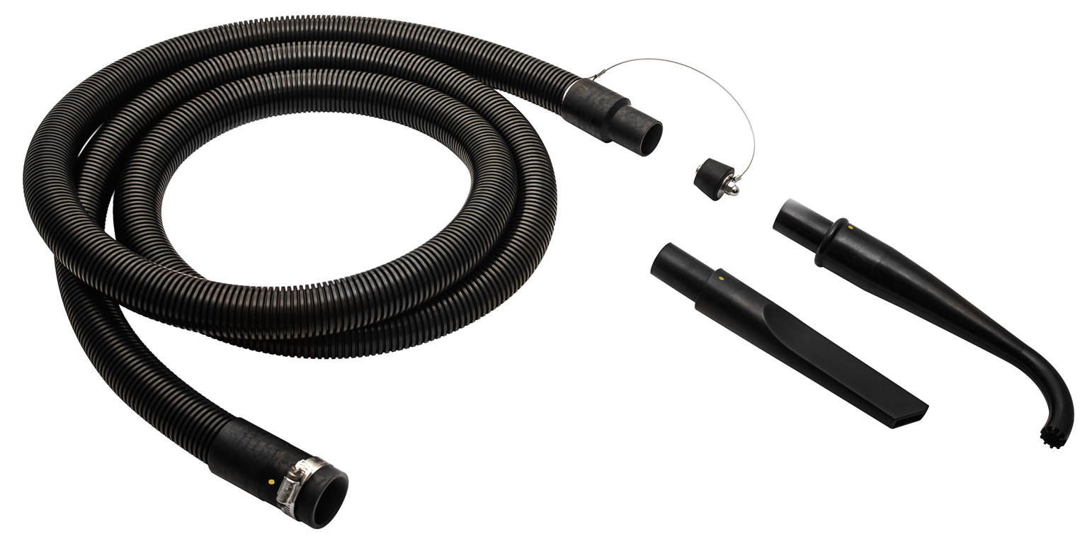 Included suction hose and accessories in static conductive materials