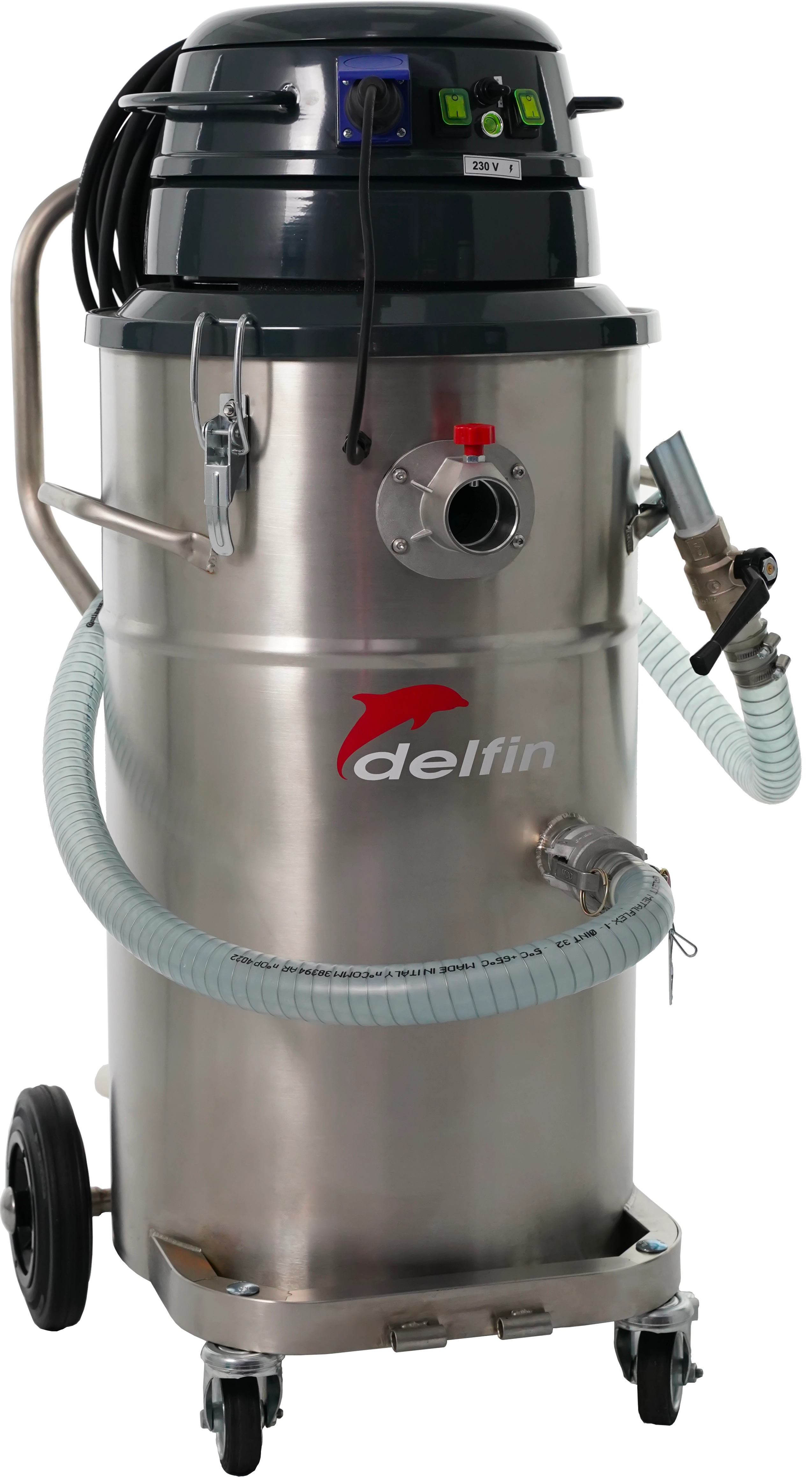 Delfin MTL 802 WXP industrial wet vacuum with immersion pump and stainless steel container