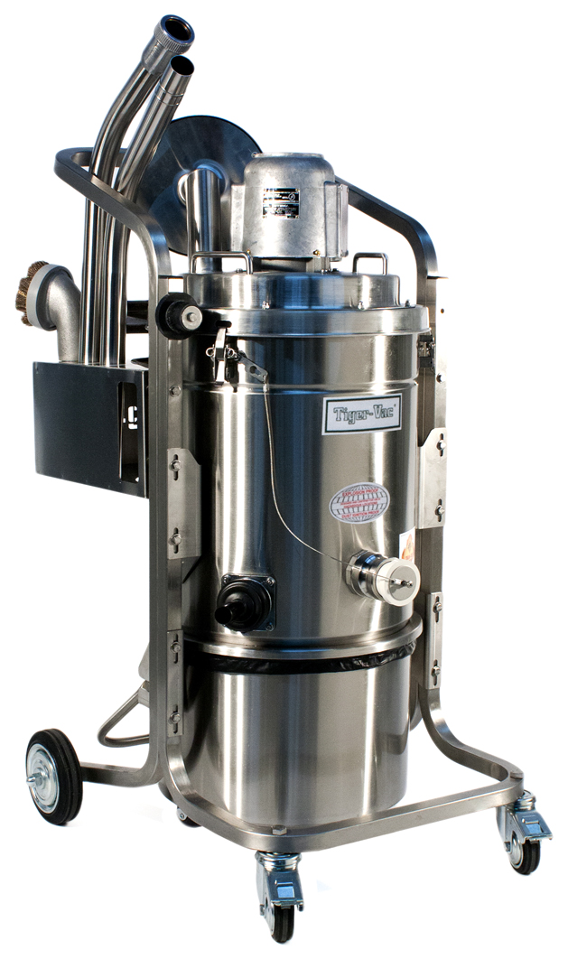 Tiger-Vac EXP1-10 (25L) DT RE HEPA MFS (SS-FOD CART) &mdash; ATEX-certificeret st&oslash;vsuger med stjernefilter og rustfrit st&aring;l-kurv
