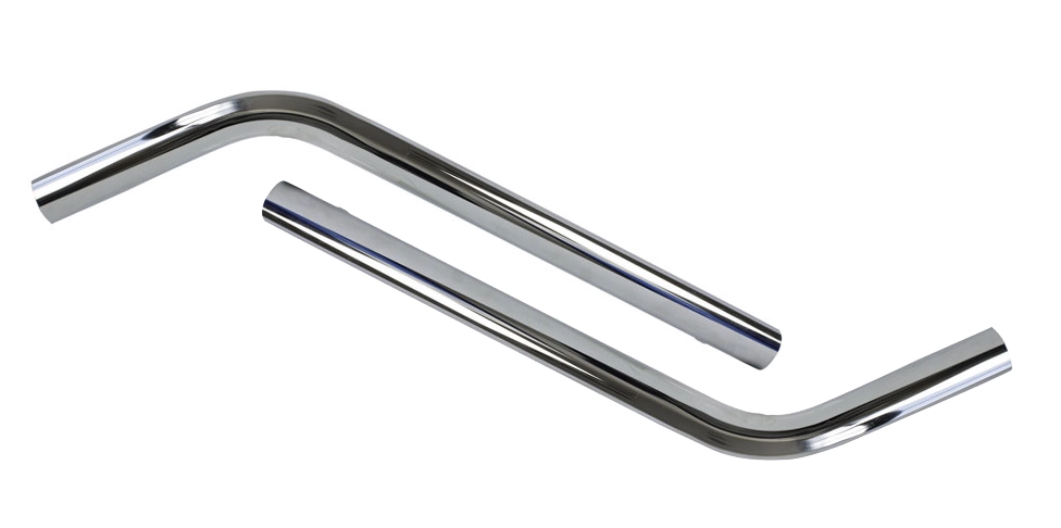 2-delt dobbeltb&oslash;jet gulvr&oslash;r i forkromet st&aring;l uden kobling til swivel connector &ndash; PWF38P2C, &Oslash;38 mm