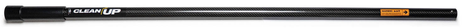 CleanUp carbon fibre tube with CLEANUP branding and orange WARNING label