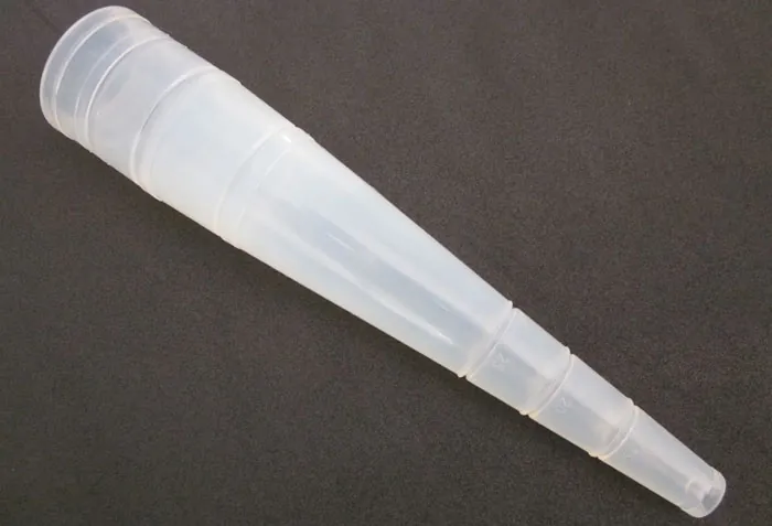 Transparent long conical nozzle in FDA-compatible silicone (Wacker R 4001 80), &Oslash;50 mm, 300 mm long