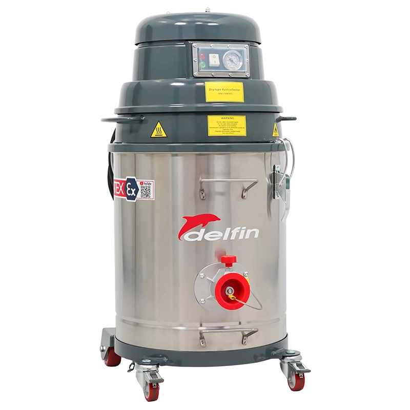 Delfin MTL 301 BP 1/3D – ATEX Zone 20/22 støvsuger med H14-filter og rustfri beholder, anvendt til bly- og krudtrester på skydebaner.