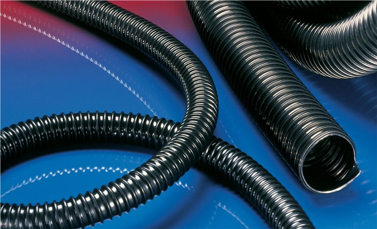 Electrically conductive polyurethane hose NORRES AIRDUC PUR 355 EC (HD) for dust and granulate in ATEX Zone 21/22.