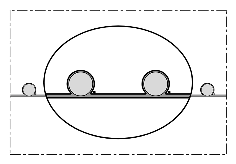 Tværsnit af BAGGERMAN AIRFLEX®/PU/AS/FOOD – viser spiralforstærket PU-væg med indstøbt kobbertråd og glat indvendig overflade.