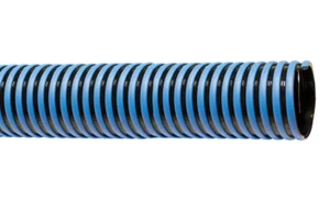 Slangen i sort PVC/NBR med blå spiral og glat inderside.