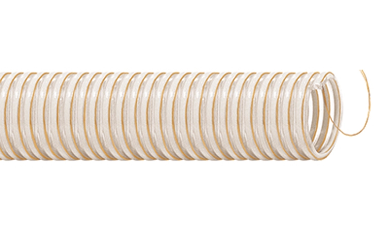 Transparent PVC-slange med ivory spiral og indstøbt kobbertråd.