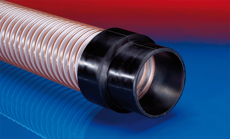 NORRES CONNECT 240 + 241 AS – blød slangemuffe i sort Pre-PUR®, vist med glat væg og antistatisk variant.