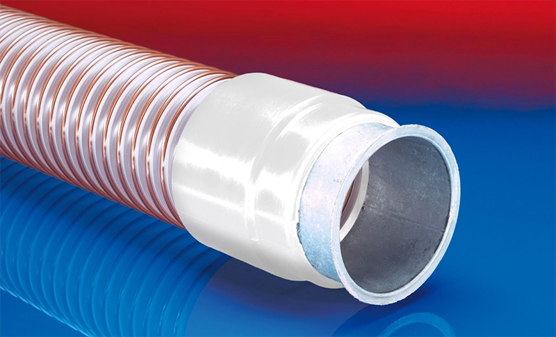 NORRES CONNECT 243 FOOD flangerør i rustfrit stål med hvid Pre-PUR® foring – fremstillet til fødevare- og farmaceutisk anvendelse.