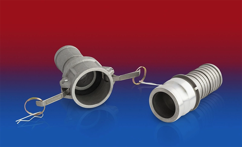 NORRES CONNECT KAMLOK ALU 253 – aluminiumskobling type C/E til silo- og tankanlæg, vist med riflet studs og låsearme