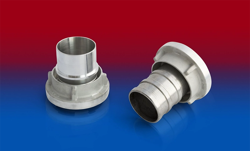 NORRES CONNECT STORZ DIN ALU 251 – Storz-kobling i smedet aluminium (DIN 14321 / 14322 / 14323), vist med låsering og glat studs.