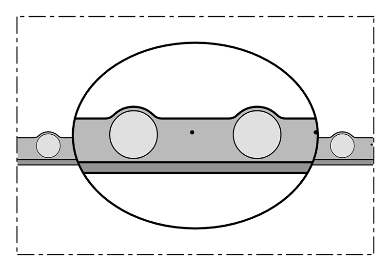 Tværsnit af NORRES NORPLAST® PUR 387 ANTIABRASIVO AS – viser opbygning med tyk indvendig PUR-væg (2 mm), PVC-spiral og indstøbt kobbertråd.