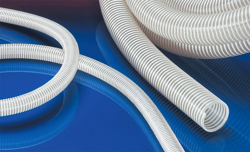 NORRES NORPLAST® PUR-C 385 AIRFLEX AS – transparent, fleksibel PUR-slange med PVC-spiral.