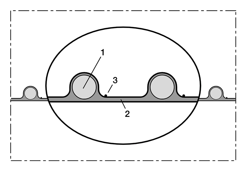 Tværsnit af NORRES NORPLAST® PUR 385 AS GRANUFLEX – viser PVC-spiral, jordledning og glat PUR-væg.