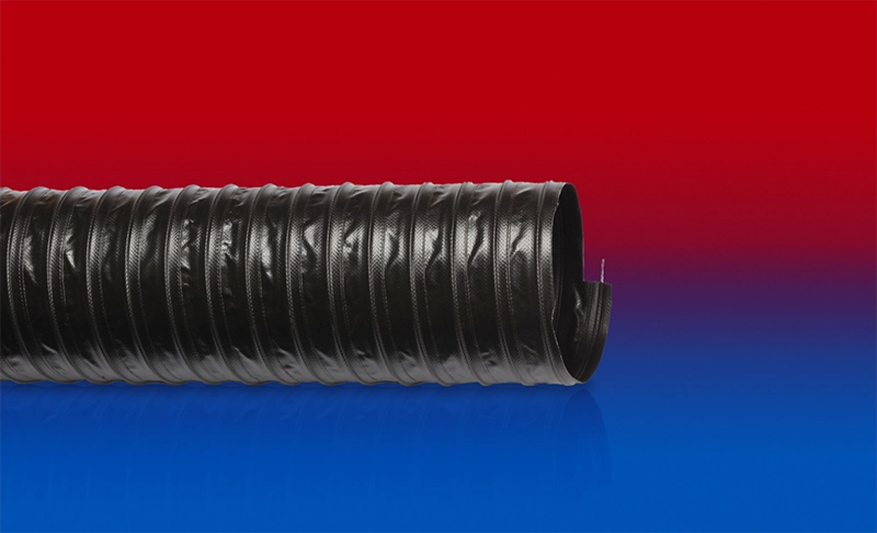 NORRES PROTAPE® PVC 371 AS (HD) i sort udførelse – robust, fleksibel ventilationsslange med integreret spiralfjeder.