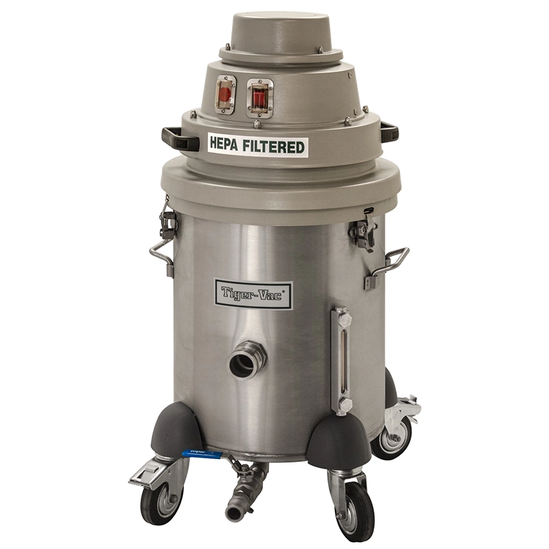 Tiger-Vac C-10 EX (IT-40L) CFE HEPA – fuld enhed i rustfrit stål med 4-hjuls dolly, motorhoved, HEPA-filtrering og 38 mm indløb