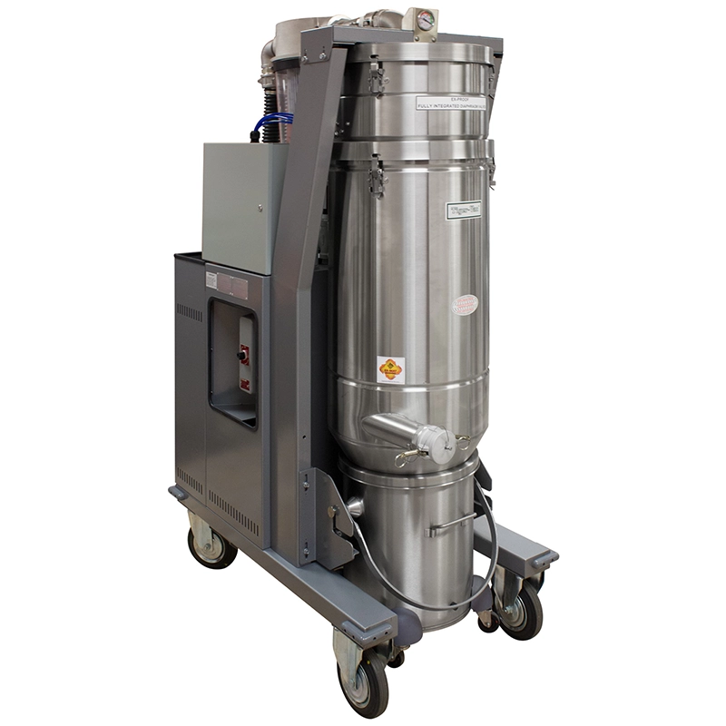 CD-10/7 EX (APS-EXTENDED) med den aftagelige 56,8 L rustfri opsamlingstank kørt væk fra hovedenheden for nem tømning i ATEX-områder.