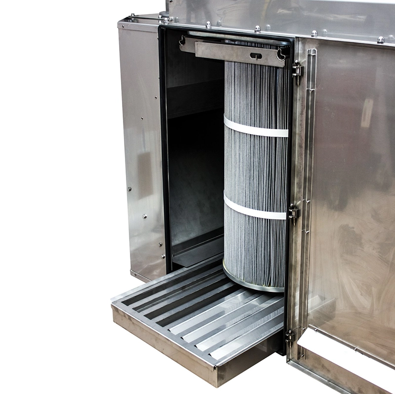 10 L udtagelig støvskuffe i rustfri udførelse.