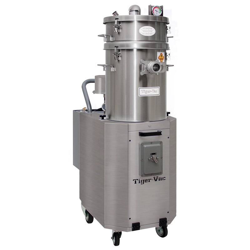 Tiger-Vac CD-2000 EX (MRPFT) PHARMA – ATEX/IECEx 1/2GD certificeret industristøvsuger i AISI 304 rustfrit stål med MRPFT filterfingersystem, 50 L beholder og EX-motor.