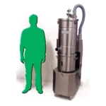 Tiger-Vac CD-2600 EX (MFS) ved siden af person-silhuet – kompakt lodret design til trange områder.