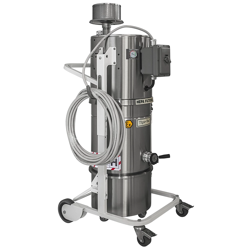 CD/EUR-25L EX DT (MFS) – ATEX/IECEx Zone 1/21 industristøvsuger i rustfrit stål med 25 L afmonterbar tank og MFS filtersystem.