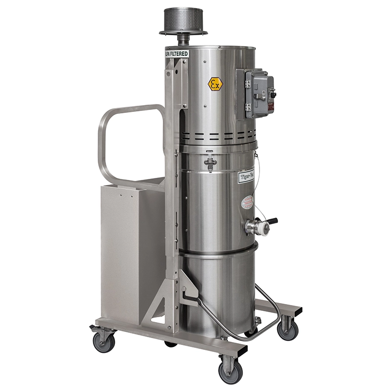 Tiger-Vac CD/EUR-36L EX DT (MFS) HEPA – ATEX/IECEx Zone 1/21 støvsuger i rustfrit stål med 36 L aftagelig tank.