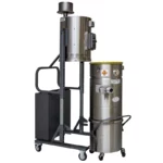 Tiger-Vac CD/EUR-36L EX DT (MRP) ULPA WITH SS CART 1/2GD med afmonteret opsamlingstank og filterkammer, der viser MRP-filterpatronen og den rustfri vogn.