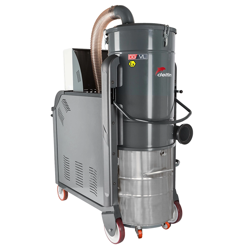 Delfin DG VL 75 1/2D – ATEX Zone 21 støvsuger med 7,5 kW motor og 160 L rustfri beholder.