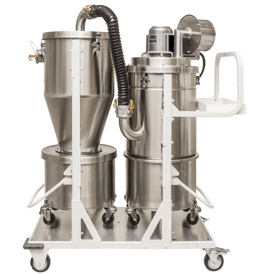 Tiger-Vac EXP1-20 DT (PRS-HEC) RE HEPA Powder Recovery System med integreret cyklon og rustfri opsamlingstanke.