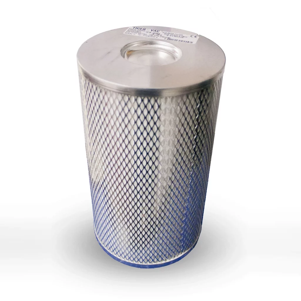 Cylindrisk HEPA H14 downstream-filter til Tiger-Vac CD-55L – 99,995 % ved 0,3 µm til maksimal partikelfiltrering.