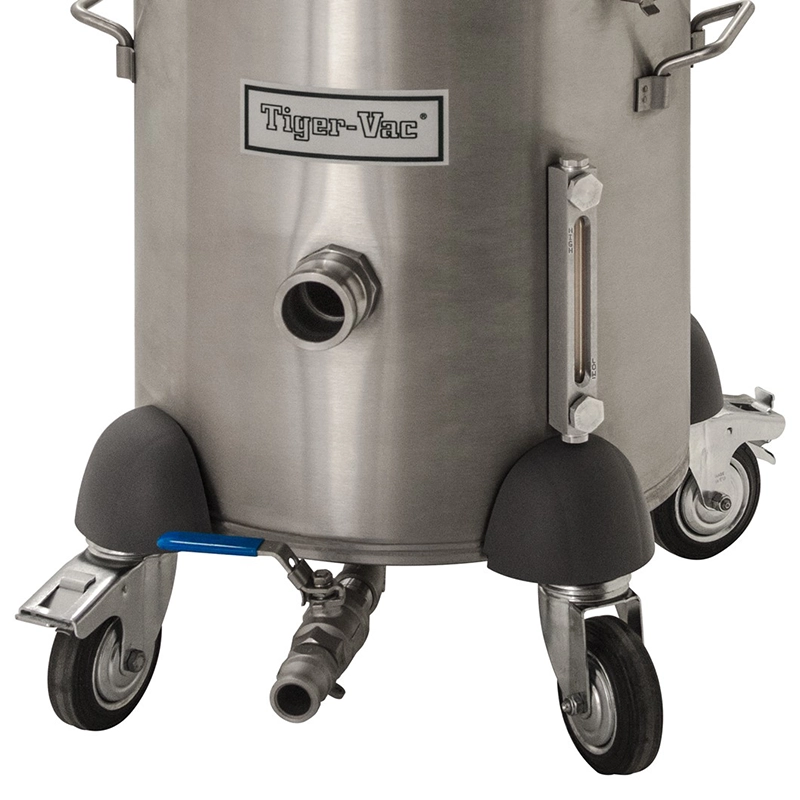 Aftapningsventil og vertikal væskeniveaumåler på IT-40L rustfri tank – del af inert wet-mix system