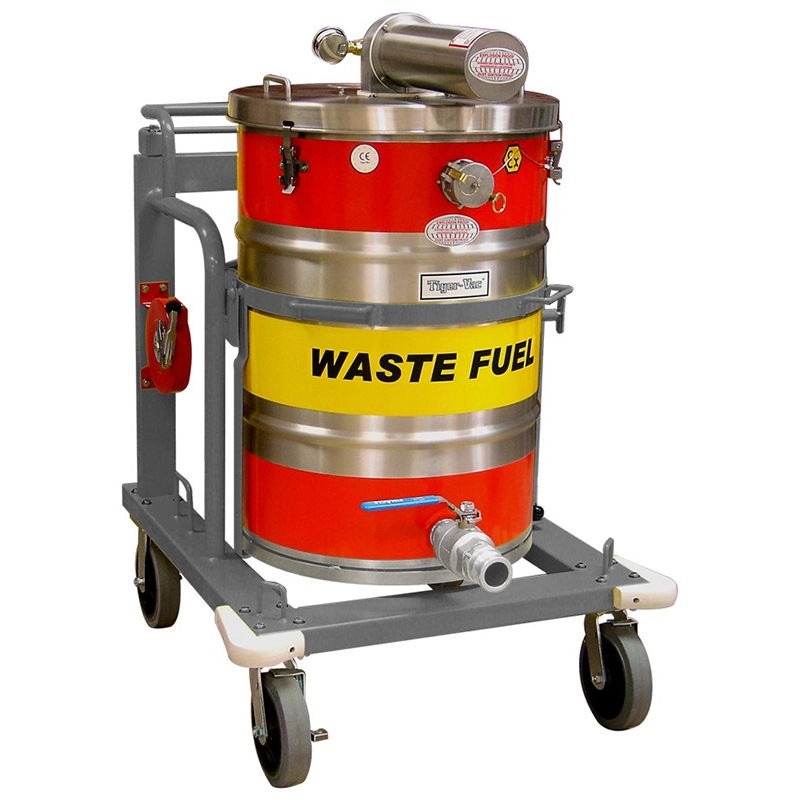 Tiger-Vac SS-55 (DM / DMB) TE 2GD – pneumatisk, eksplosionssikker støvsuger i rustfrit stål til Zone 1 og 21. Fås som standardversion eller med Dead Man Brake-vogn.