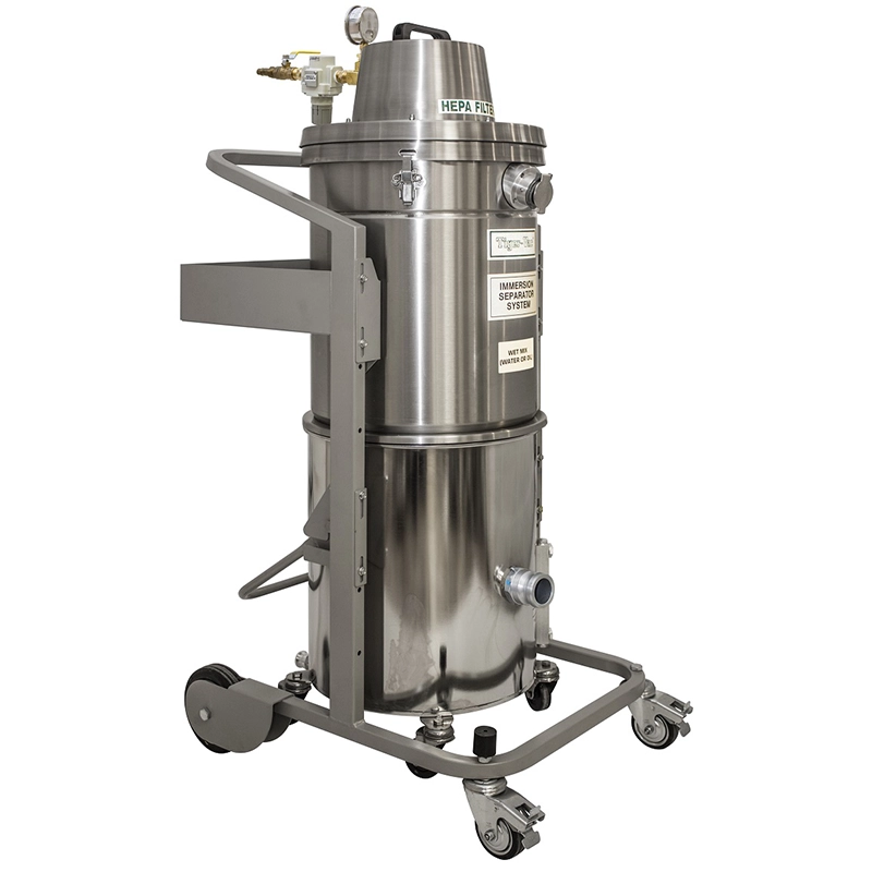 Tiger-Vac ATEX-10A IT-40L pneumatisk inert støvsuger i rustfrit stål med CFE og HEPA filtrering set fra siden