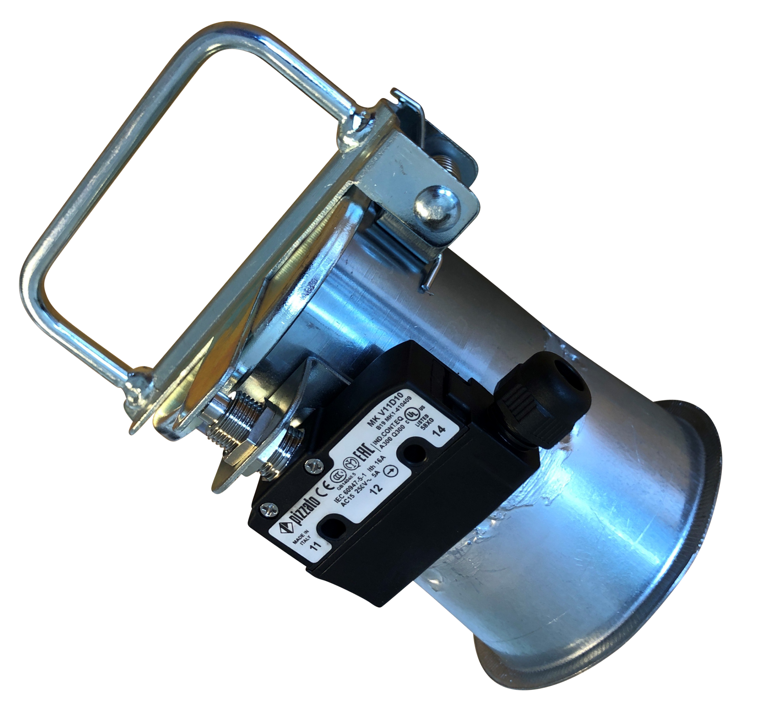 COKM flapventil i galvaniseret stål med konus og monteret mikrokontakt