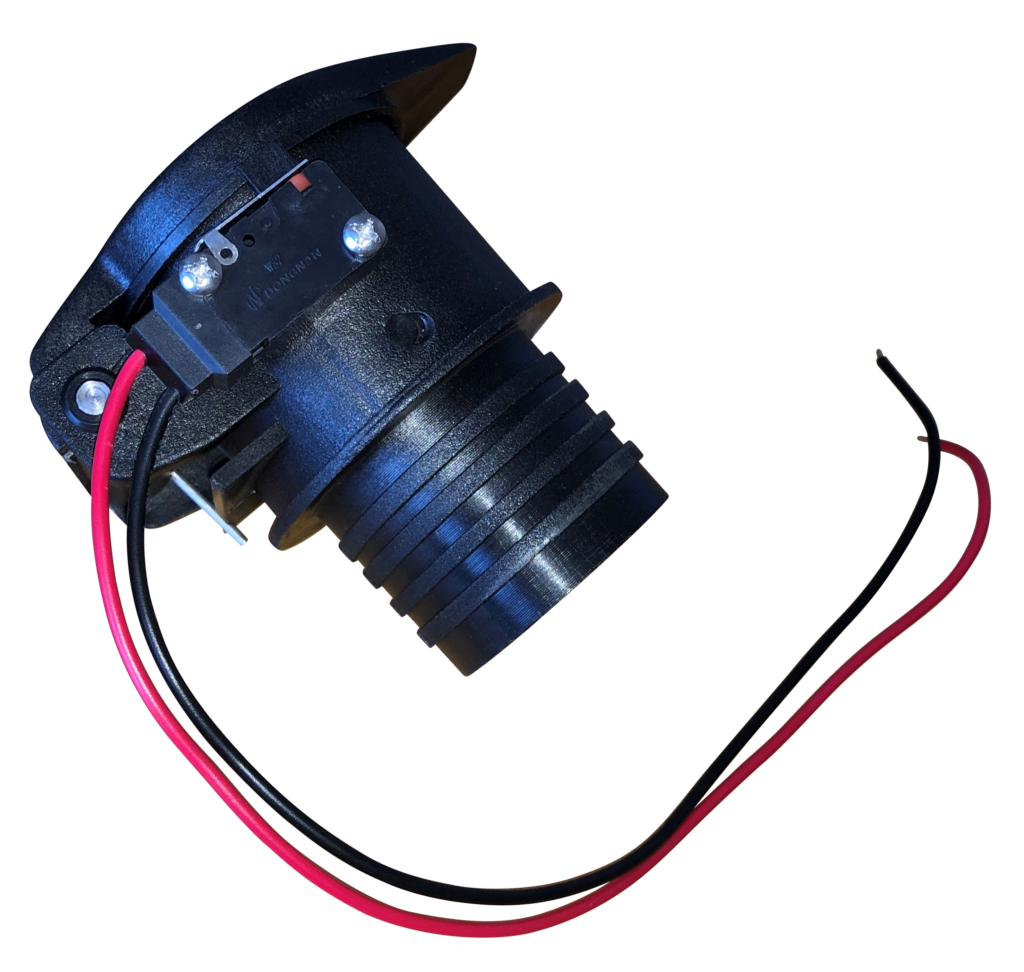 PLPM antistatisk flapventil i plast med mikrokontakt og selv-lukkende fjederklap til procesudsugning og centralstøvsugeranlæg