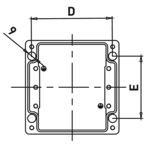 HARDO HTB1A copper-free aluminium terminal box dimensions D (internal width) and E (internal height) in mm
