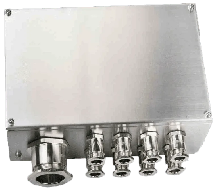 HARDO HTB1S eksplosionssikker klemkasse i rustfrit stål AISI 316L med kabelforskruninger til ATEX Zone 1 og 2