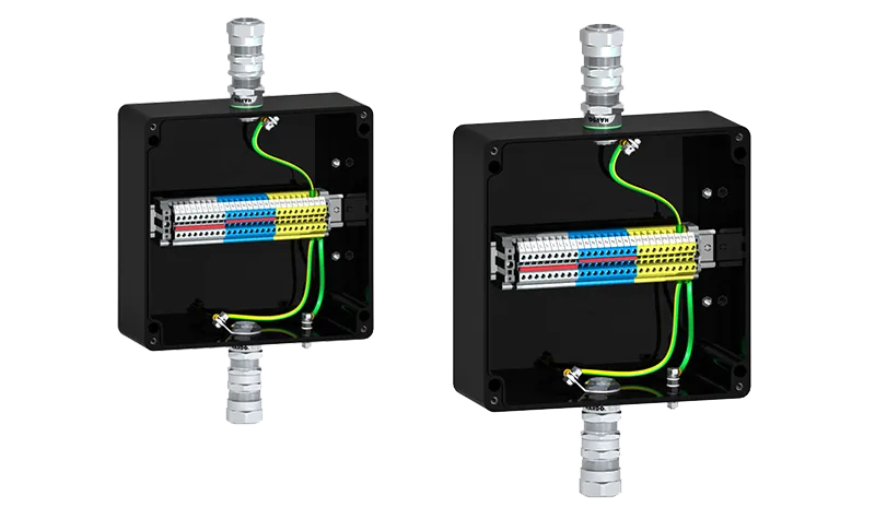 HARDO HTB1P configuration example 6 metal cable glands earthed via copper washer